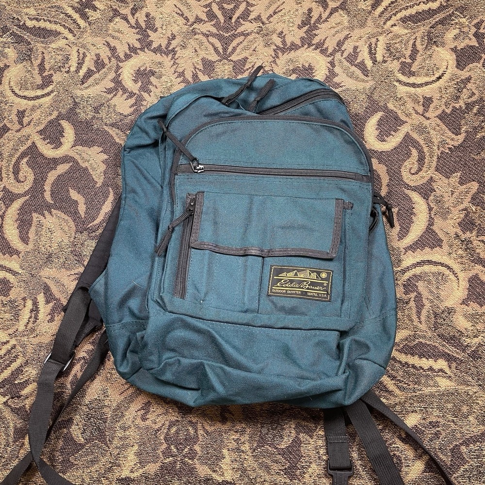 Vtg Eddie Bauer Small Backpack Forest Green Seattle USA Nylon Canvas Hiking